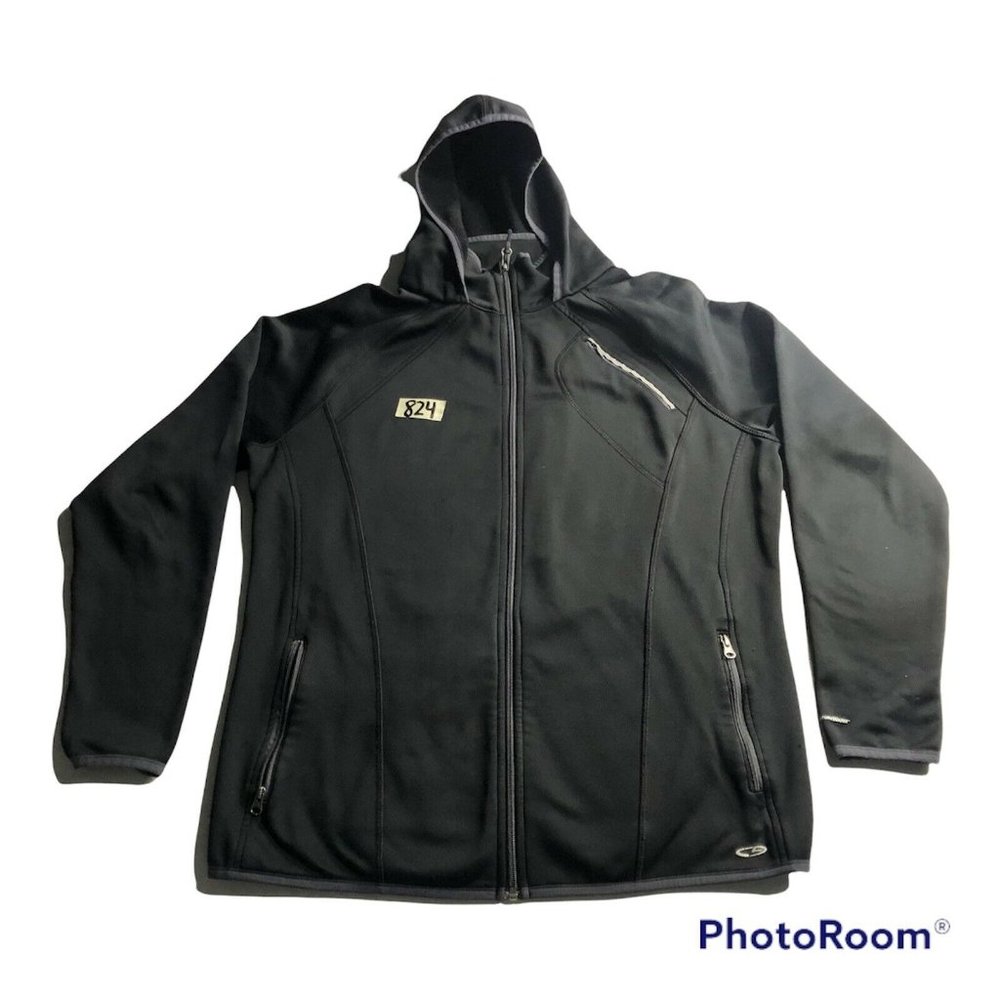 Womens Champion Black Sz XL Long Sleeve Full Zip Reflective Trim Hoodie Sweater